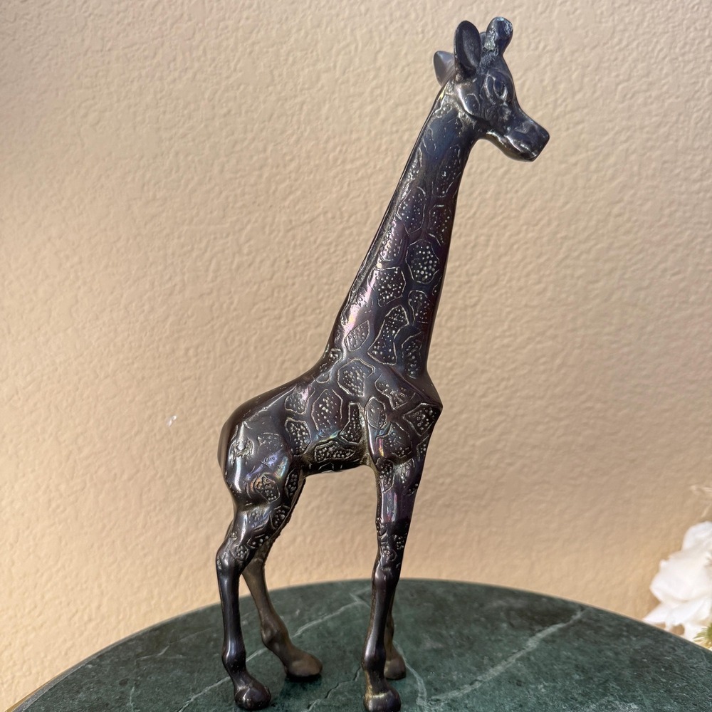 Vintage Heavy Mid Century MCM Brass Standing Giraffe Figurine Shelf Sitter